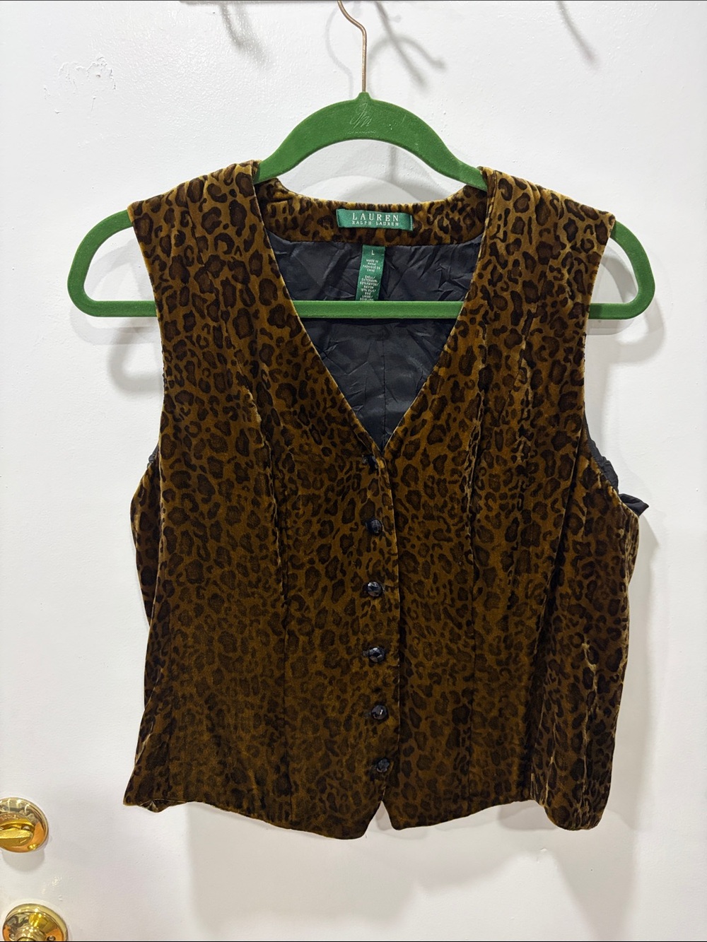 Lauren Ralph Lauren Brown Leopard Print Velvet Button-Front Vest
